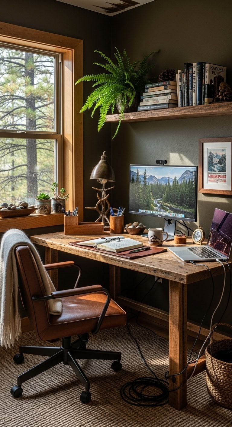 rustic mountain workspace ambiance