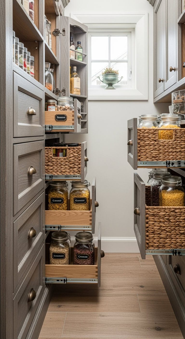 rustic narrow pull out organization