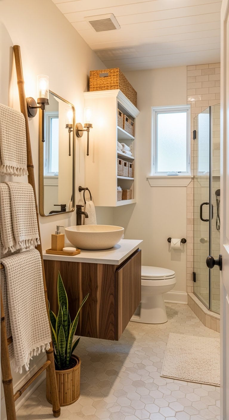 rustic walnut ladder organization