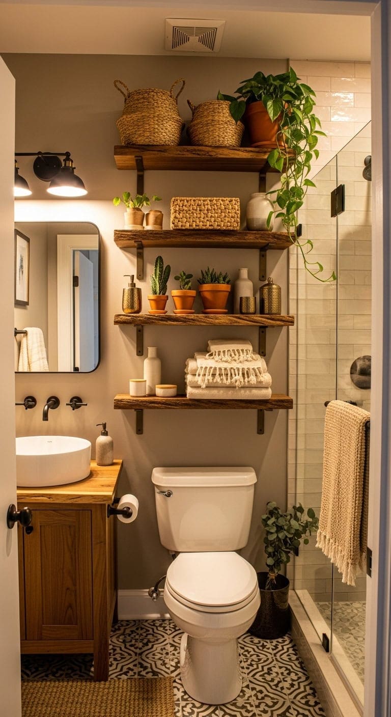 rustic wood floating shelves