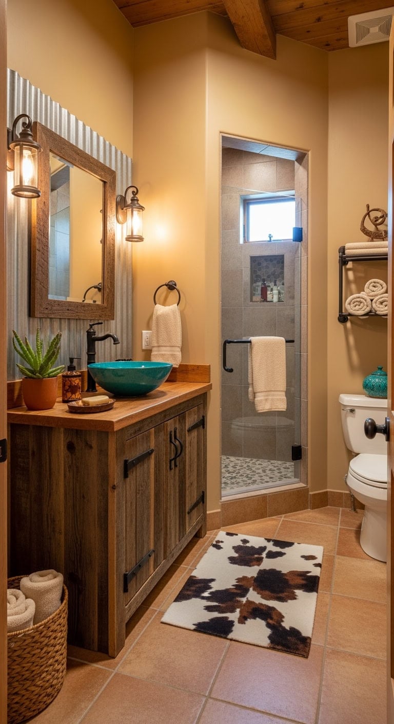 saddle tan turquoise ranchbathroom