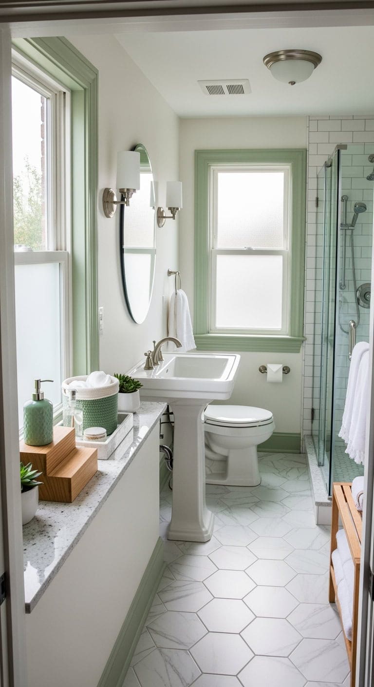 sage and pearl windowsill display