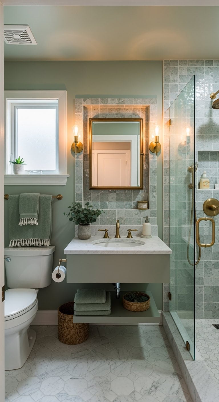 sage green recessed medicine cabinet