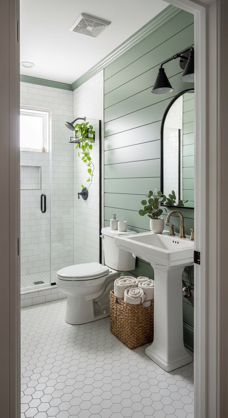 sage green shiplap statement
