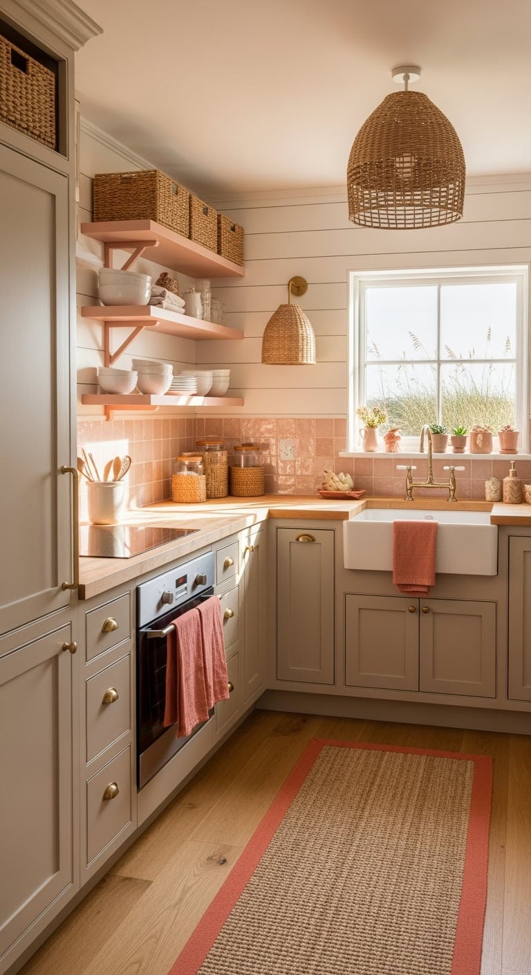 sandy beige coastal open shelving