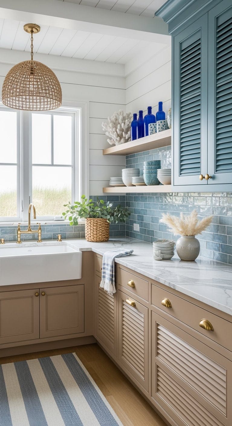 sandy beige ocean blue coastal