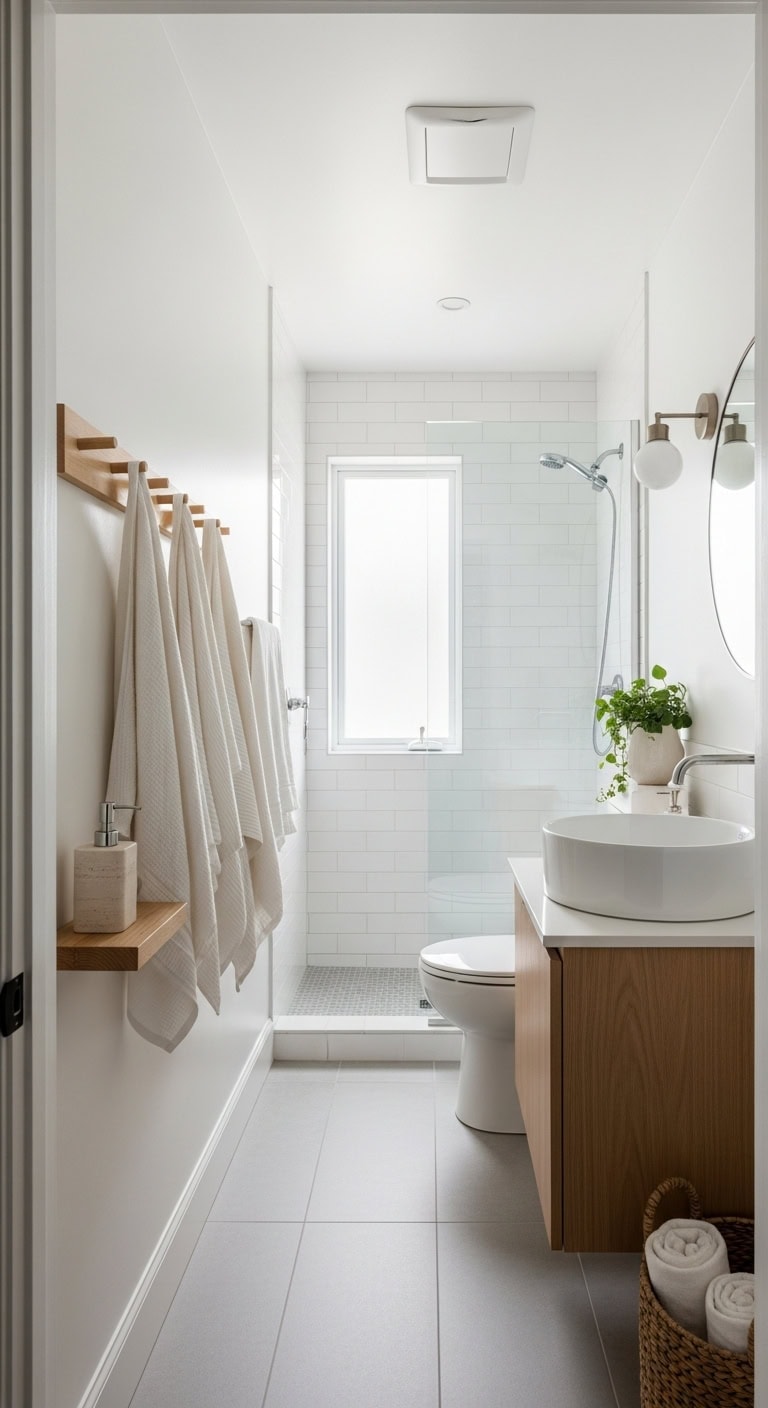 scandinavian minimalist towel storage