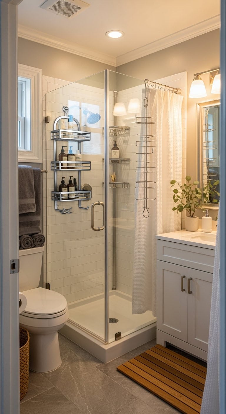 silver and white shower organization