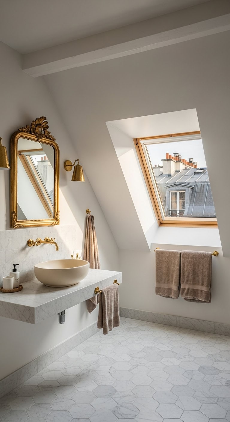 small attic bathrooms sloped ceiling