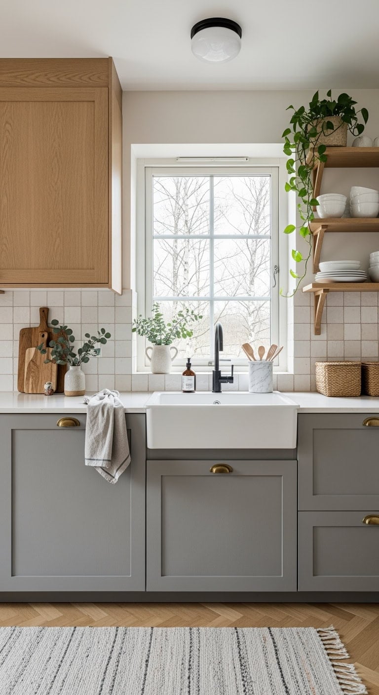 soft gray scandinavian vintage kitchen