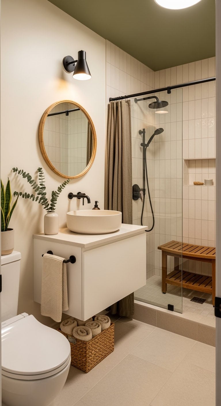 soft ivory muted olive teak