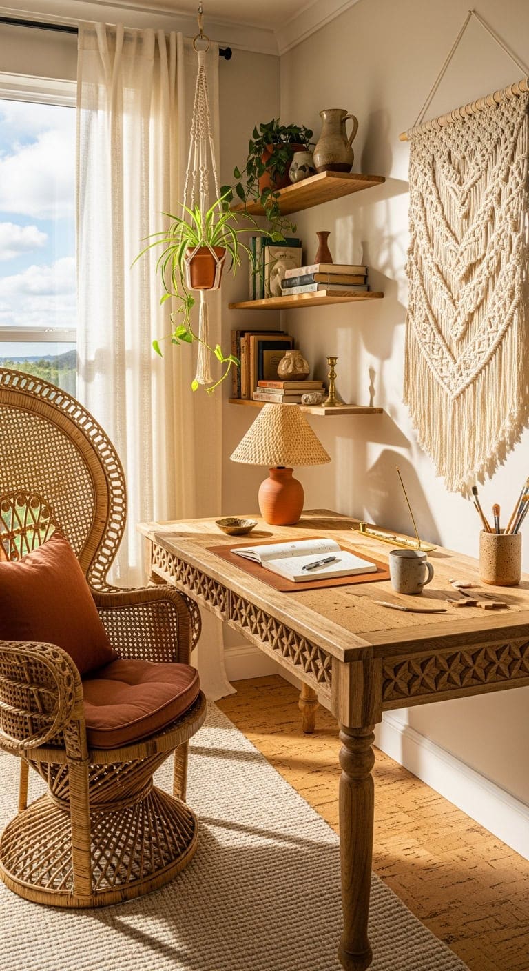 soft ivory terracotta bohemian workspace