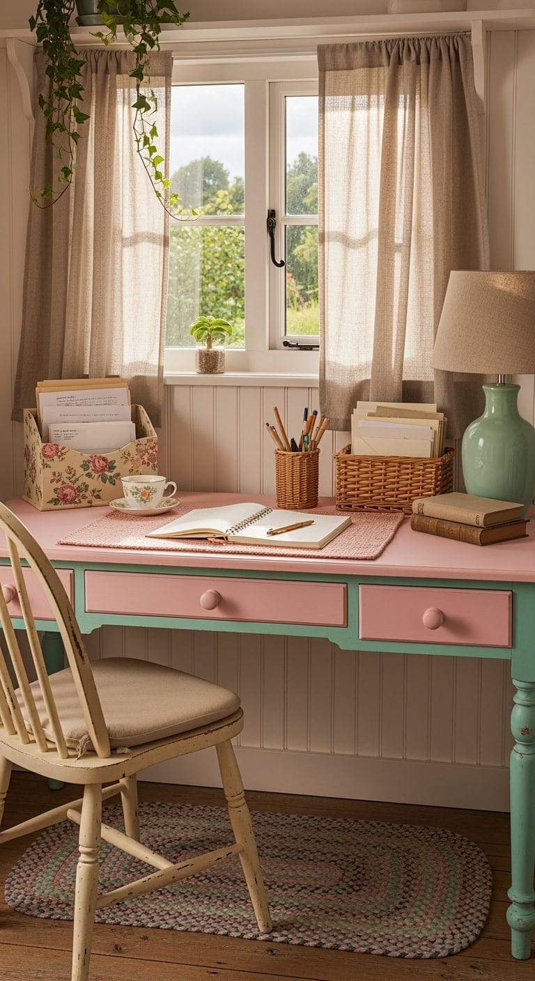 soft pink mint cottage desk