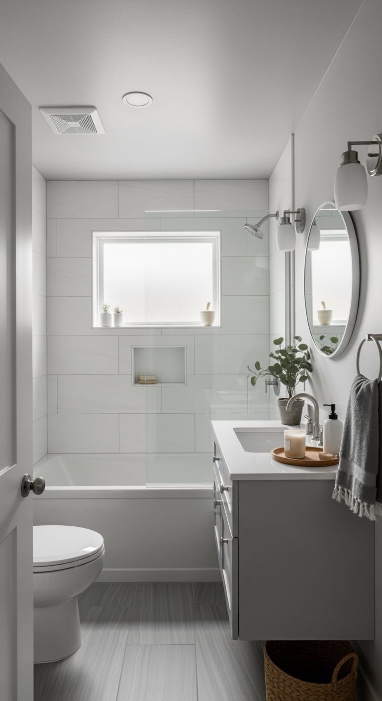 soft white dove gray minimalist bath