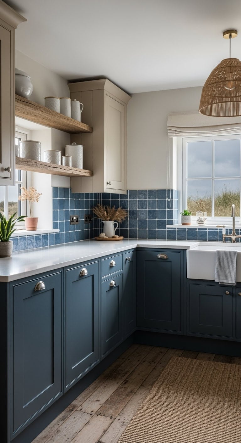 storm blue zellige coastal kitchen
