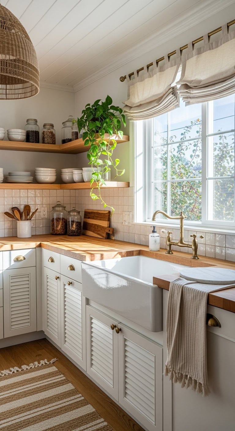 sun bleached white coastal kitchen