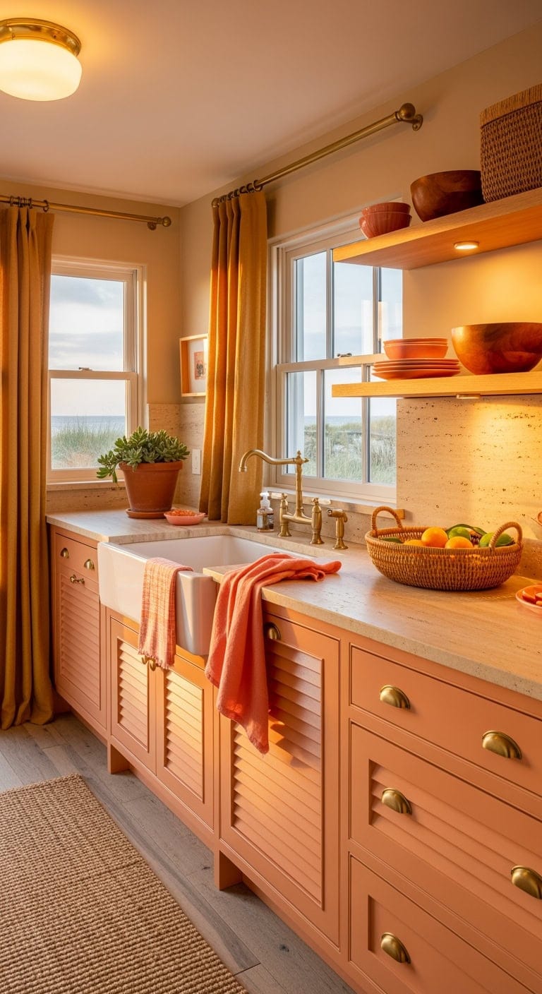 sunset inspired peachy coral kitchen