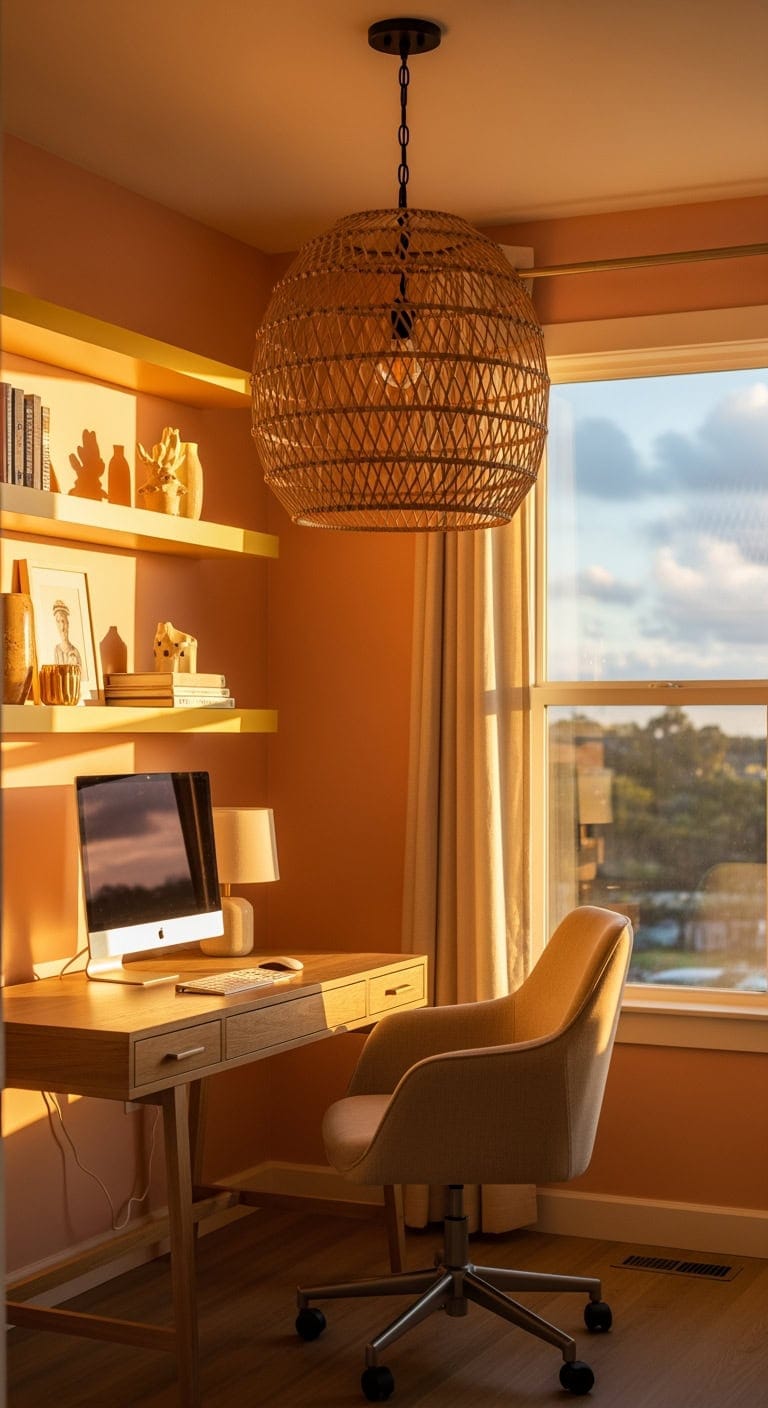 sunset peach coastal rattan workspace