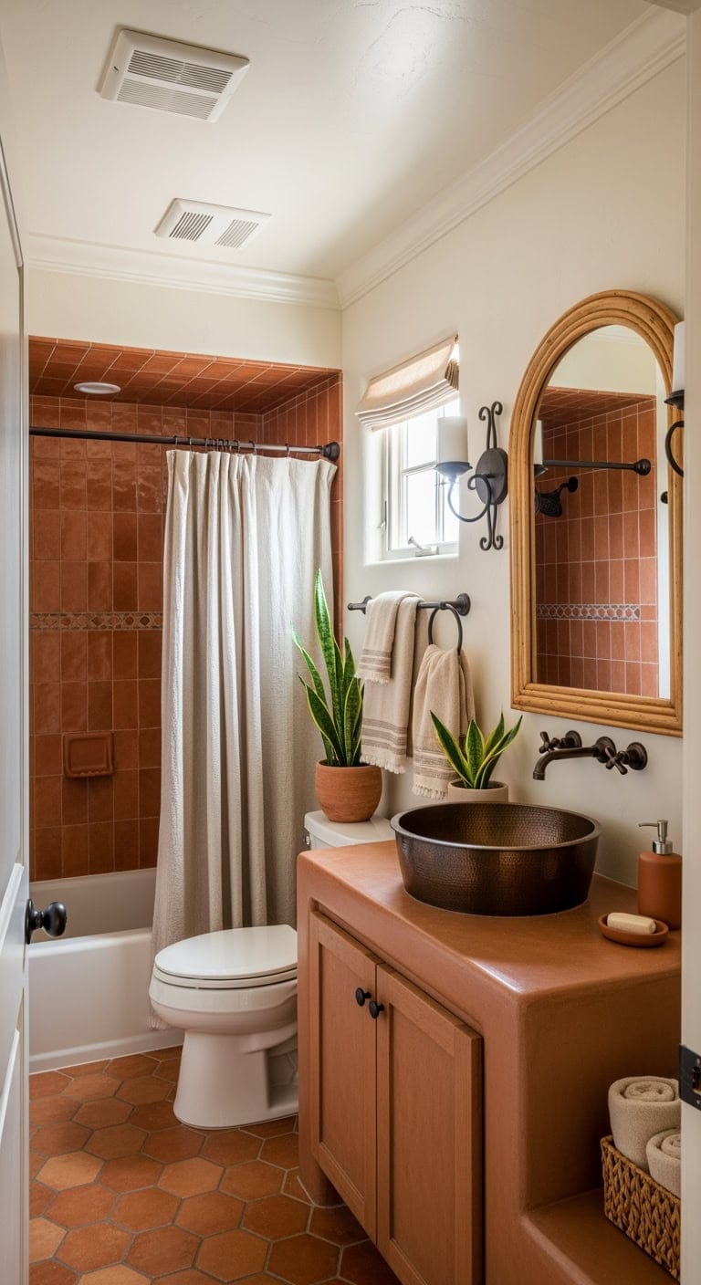 terracotta adobe desert bathroom warmth