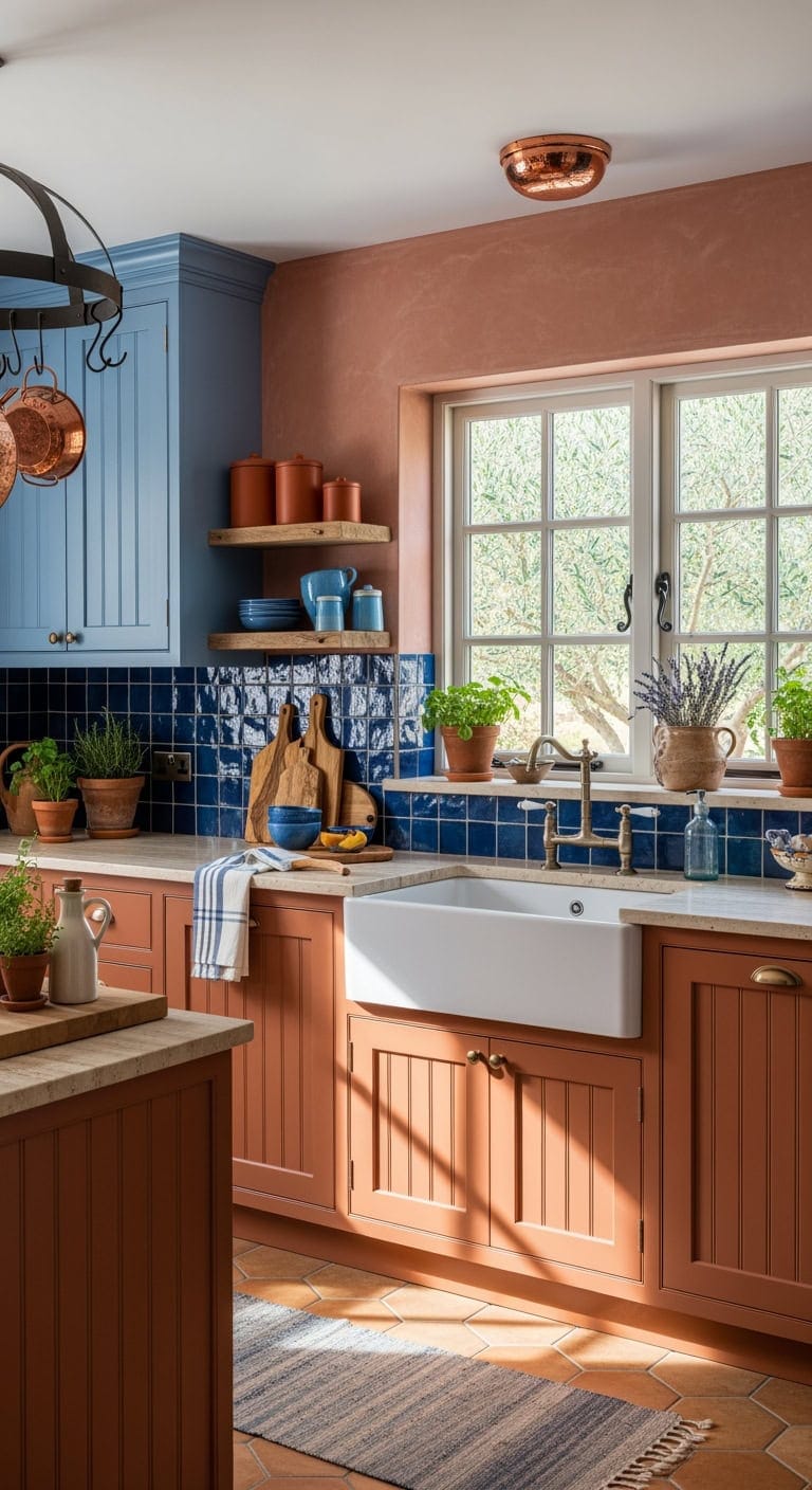 terracotta and ocean blue cottage