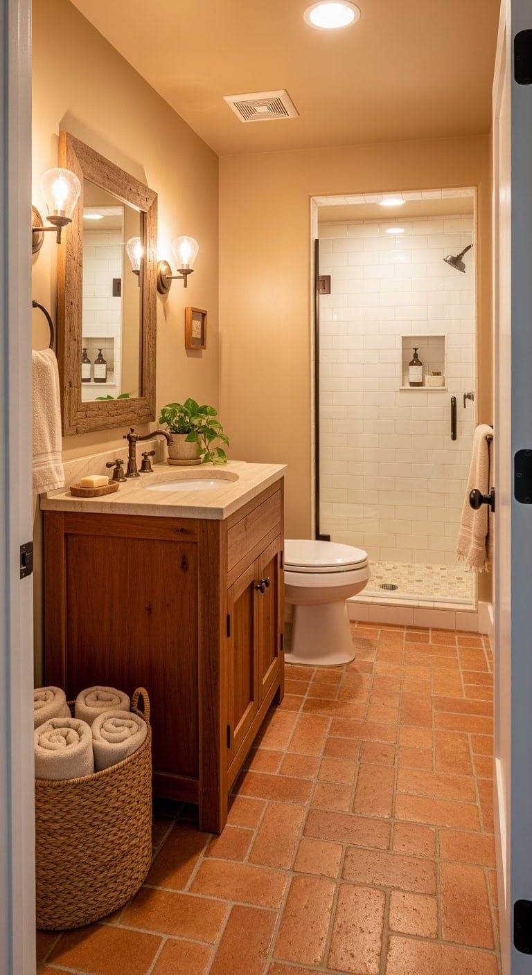 terracotta brick farmhouse bathroom