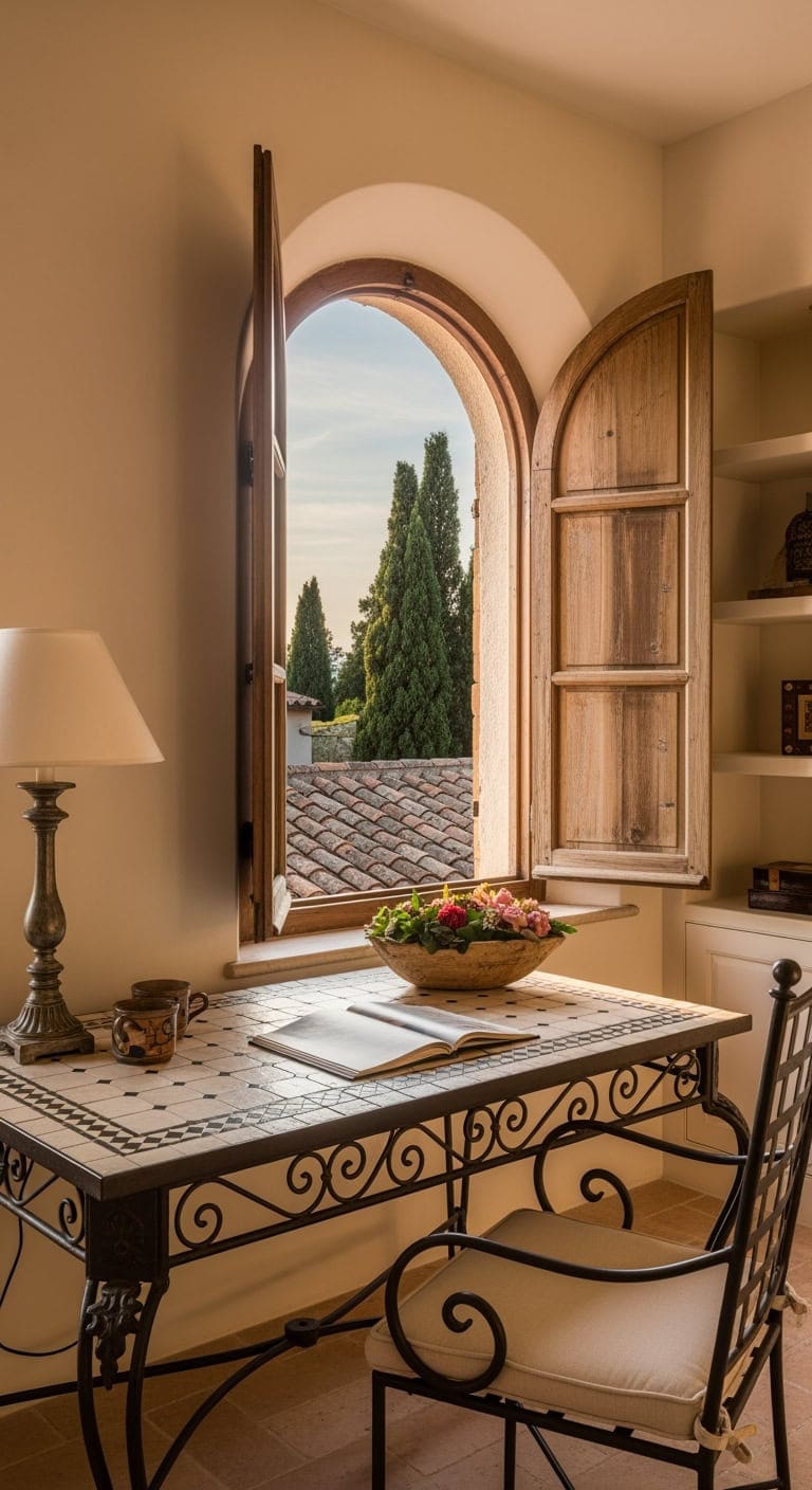 terracotta ocean blue mediterranean workspace