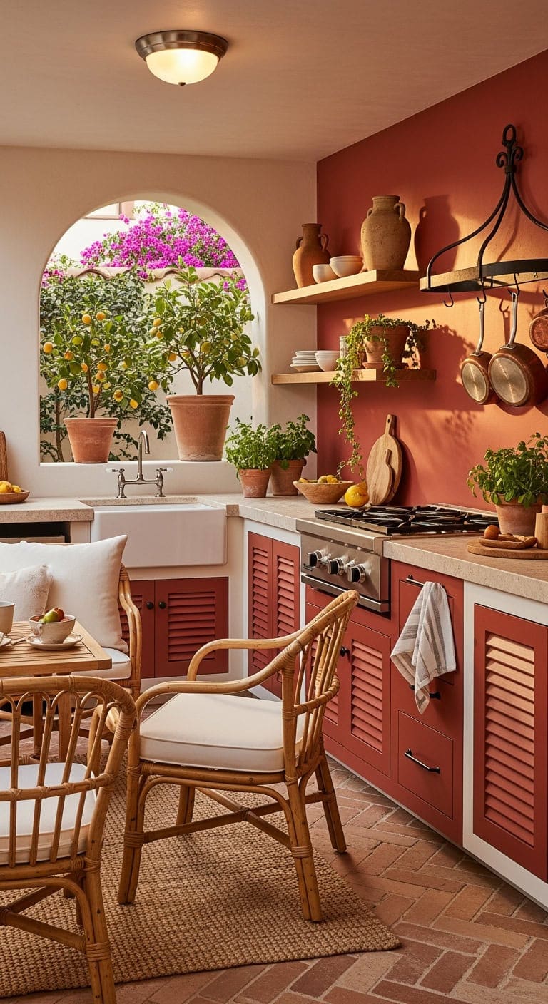 terracotta rattan mediterranean courtyard