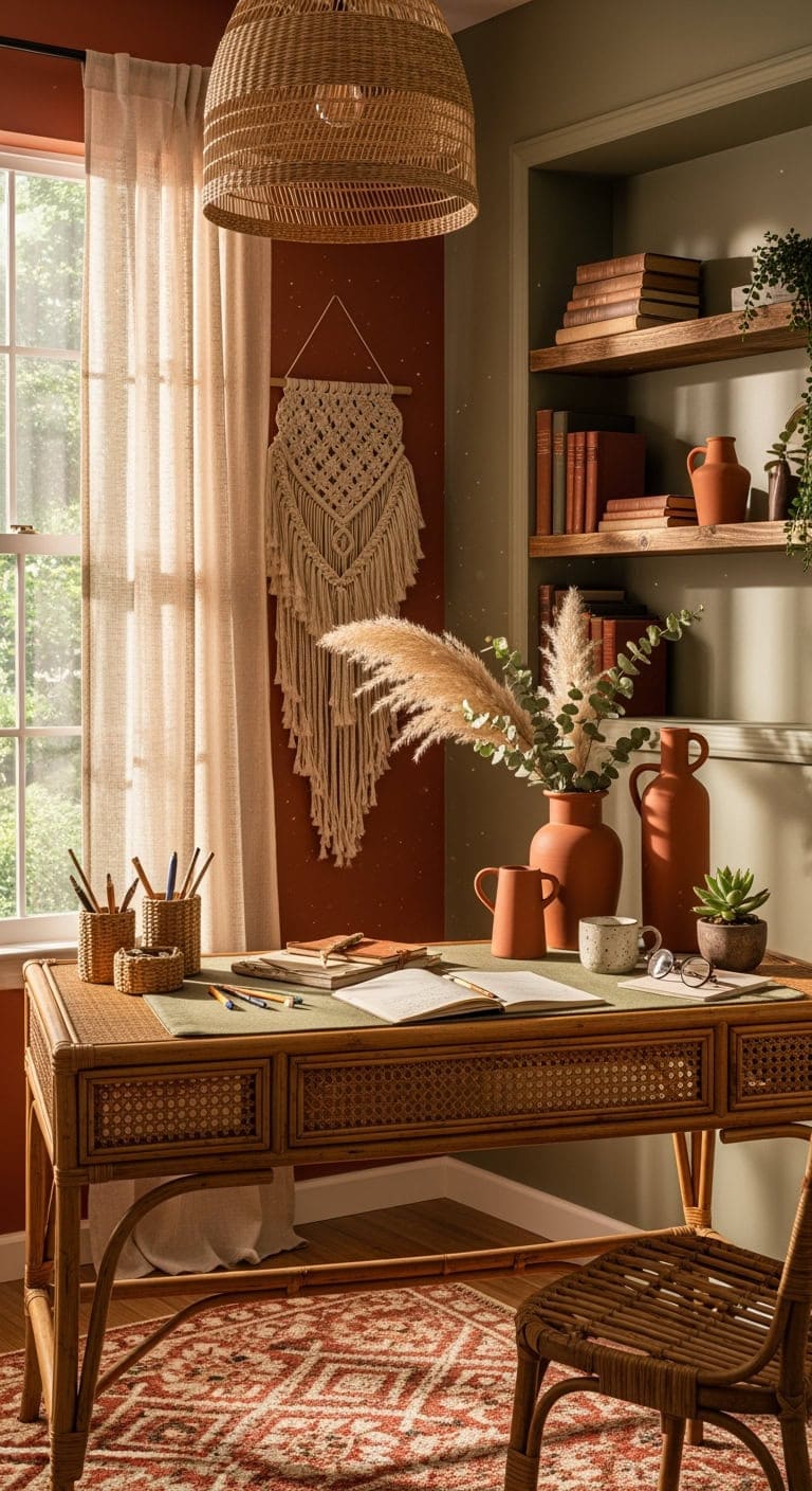 terracotta sage bohemian workspace