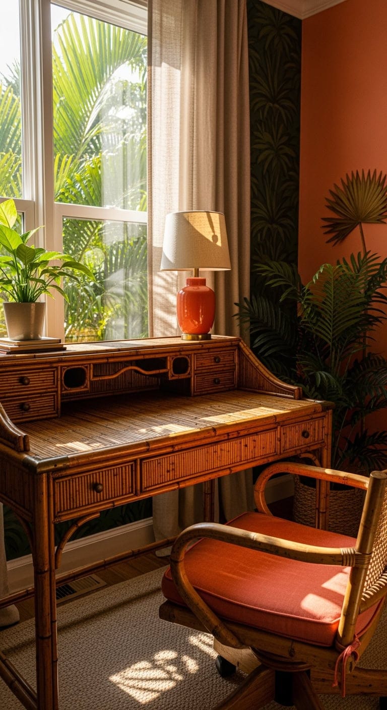 tropical coral and rattan