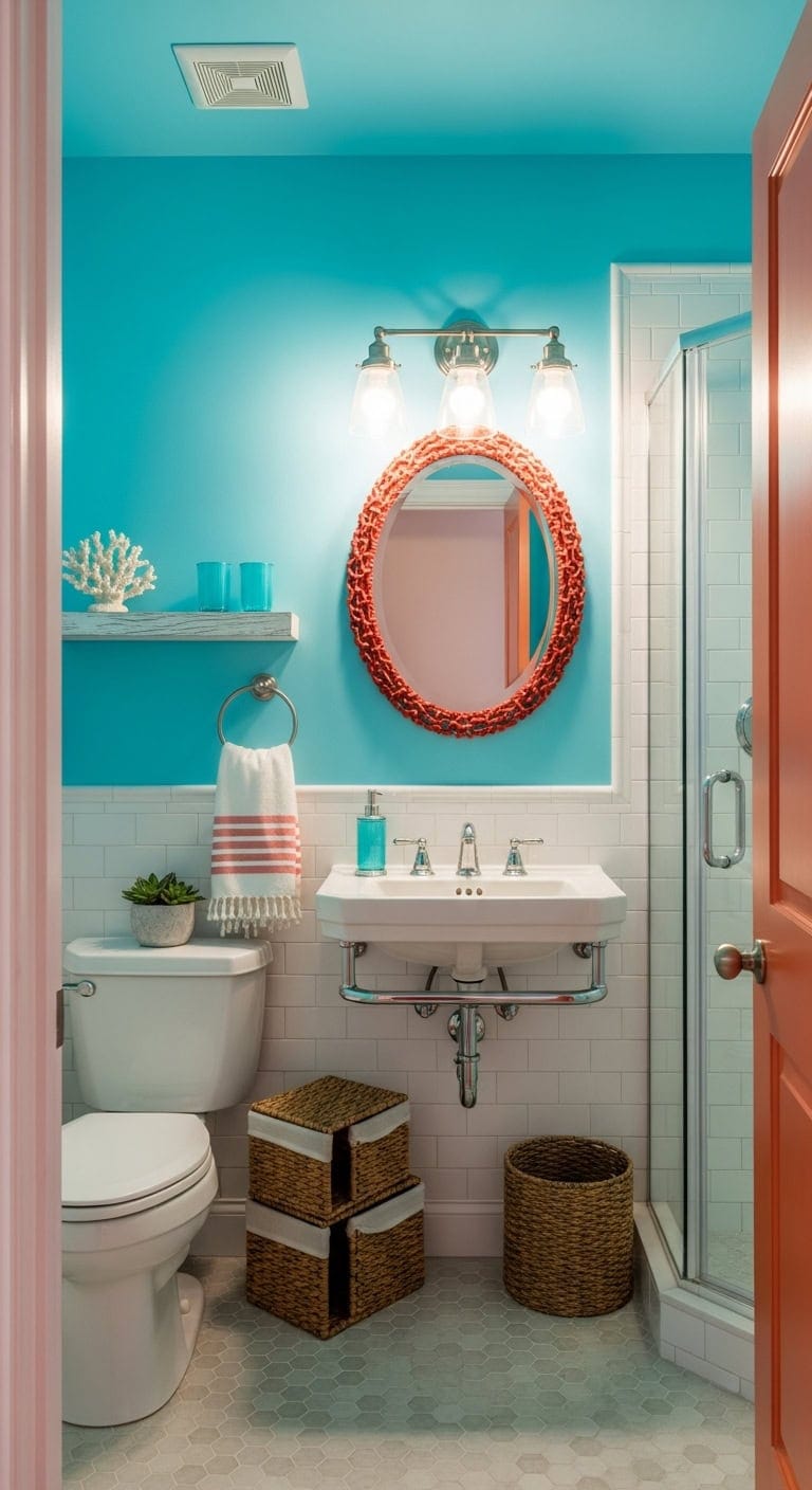 turquoise walls coral accents