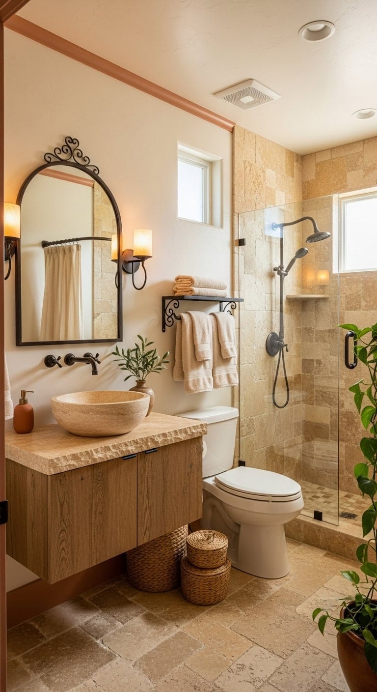 tuscan warmth in compact bath