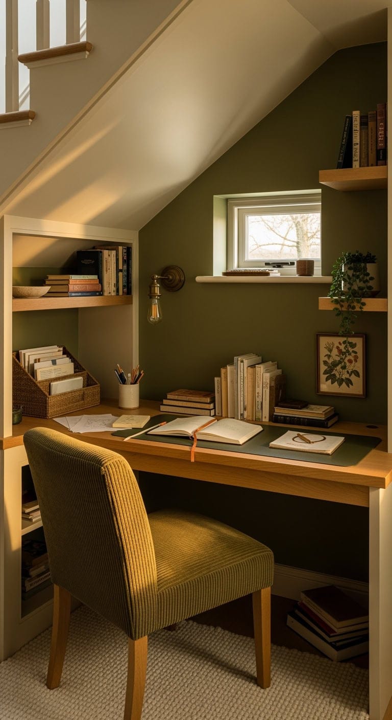 under stair olive cozy workspace