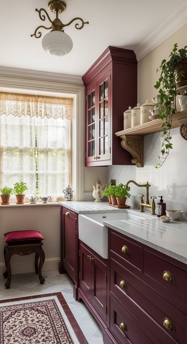 victorian burgundy cream kitchen