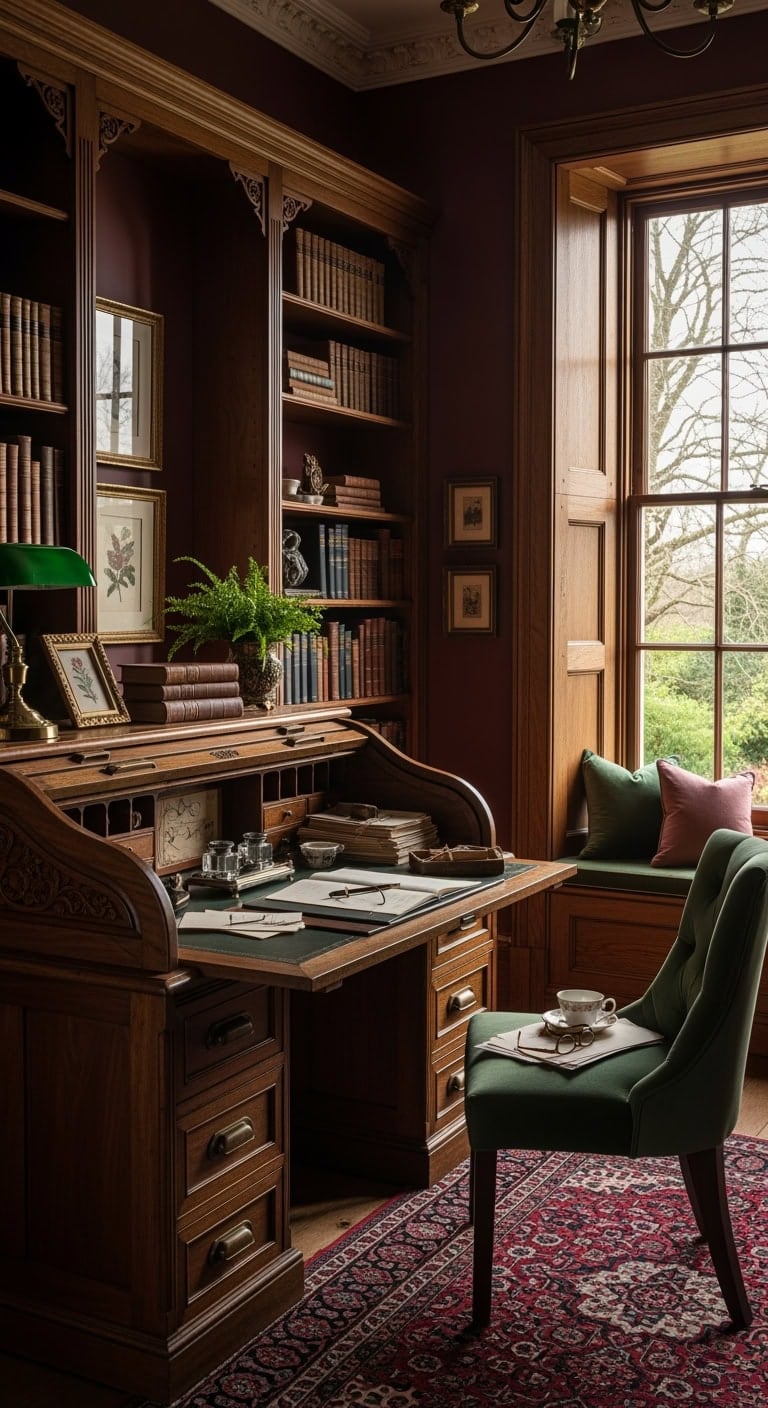 victorian burgundy walnut library