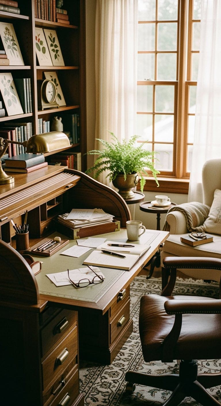 walnut leather brass alcove