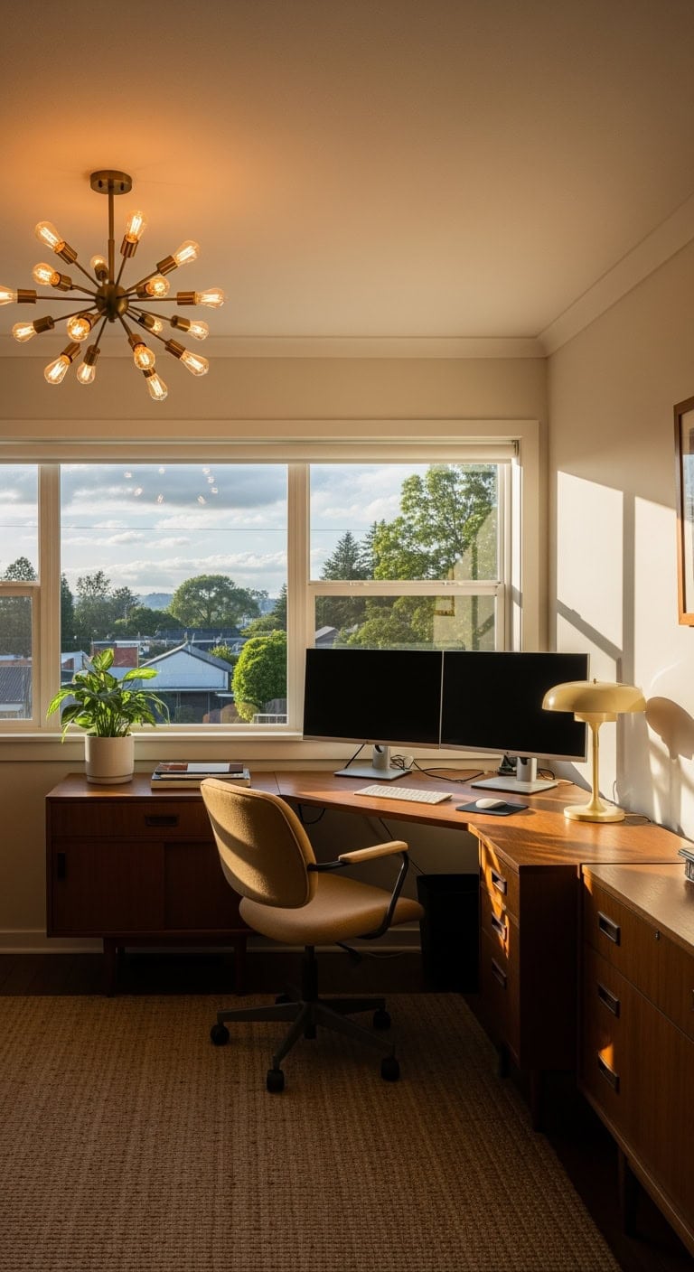 walnut mustard mid century workspace