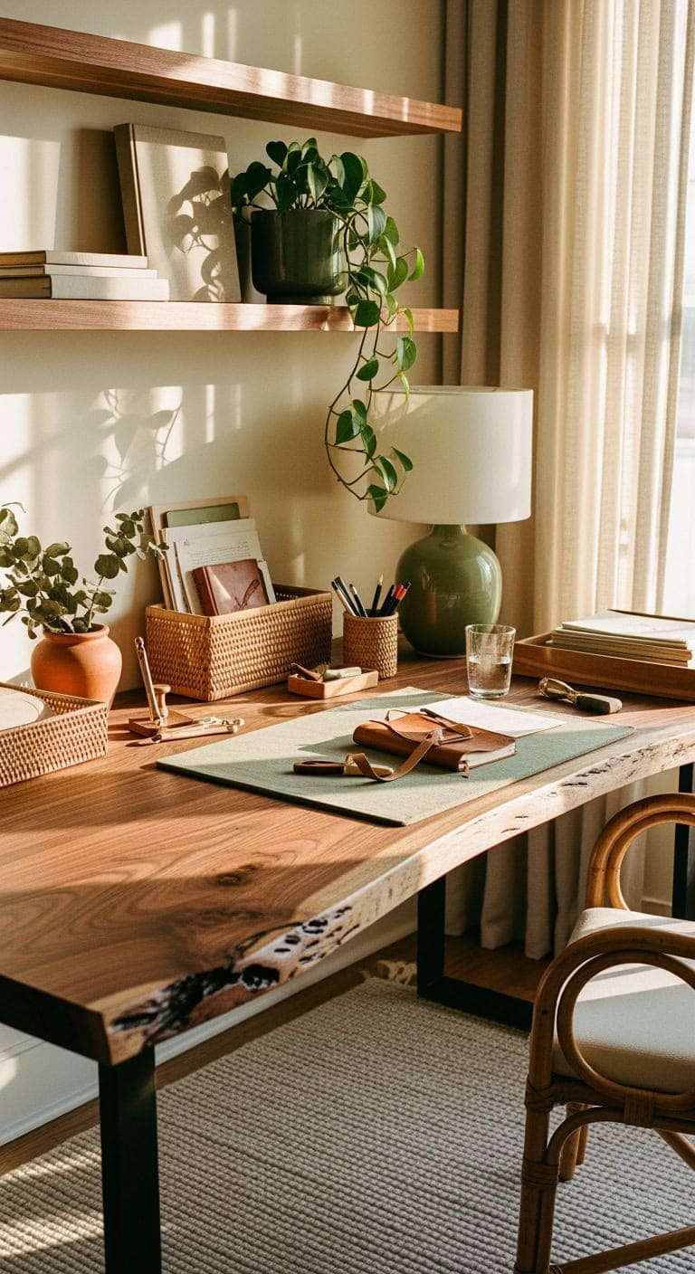 warm cream sage workspace