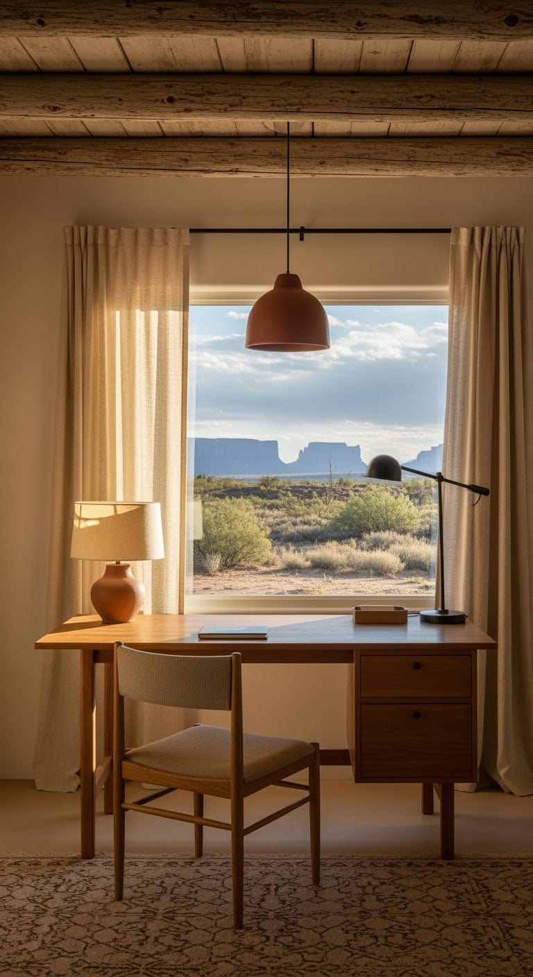 warm desert inspired minimalist workspace