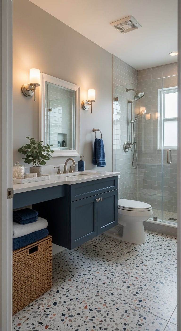 warm greige navy terrazzo