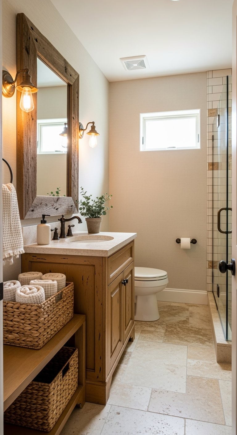 warm honey farmhouse bathroom