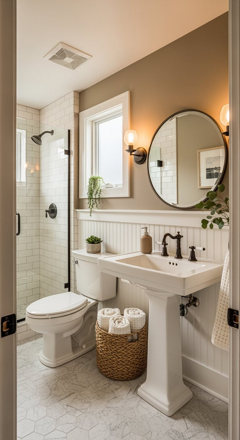 warm taupe bronze bathroom elegance