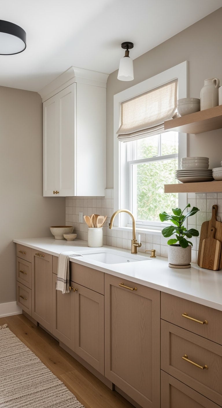 warm taupe japandi kitchen