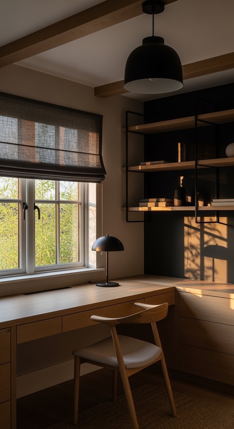 warm taupe japandi office