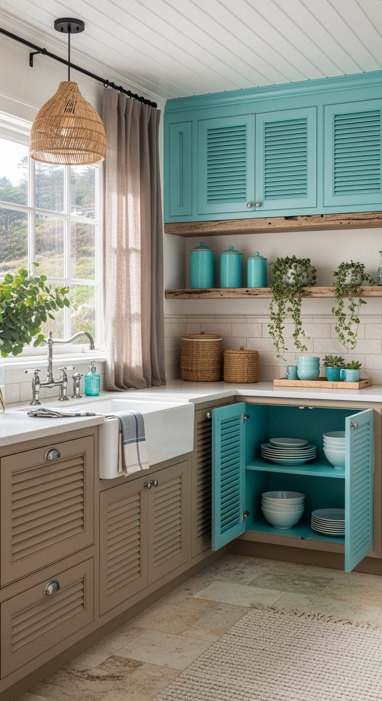 warm taupe ocean turquoise