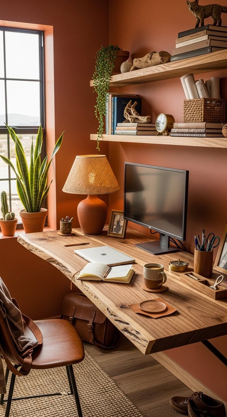 warm terracotta and raw wood