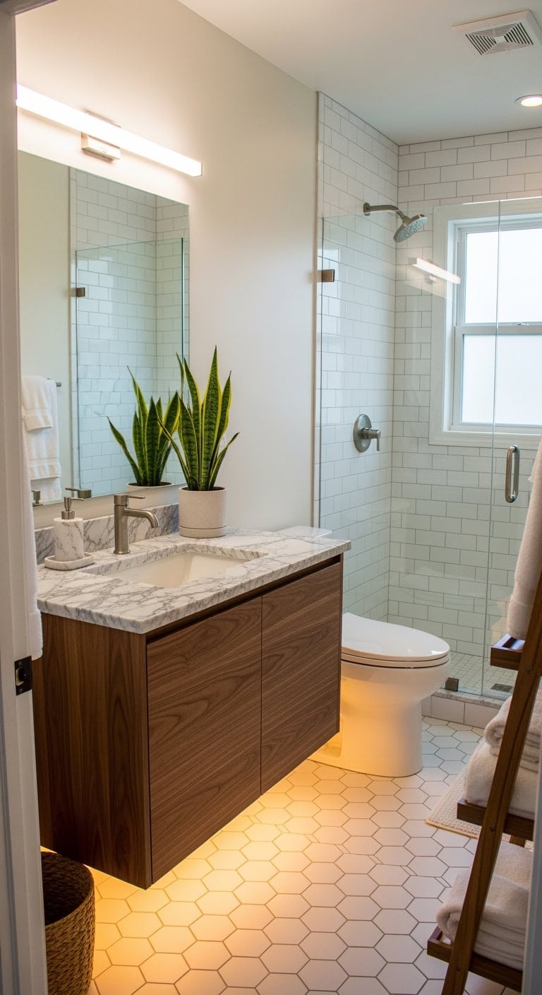 warm underlighting marble vanity ambiance