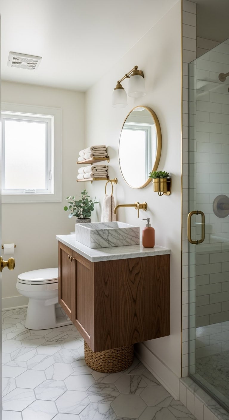 warm walnut floating vanity