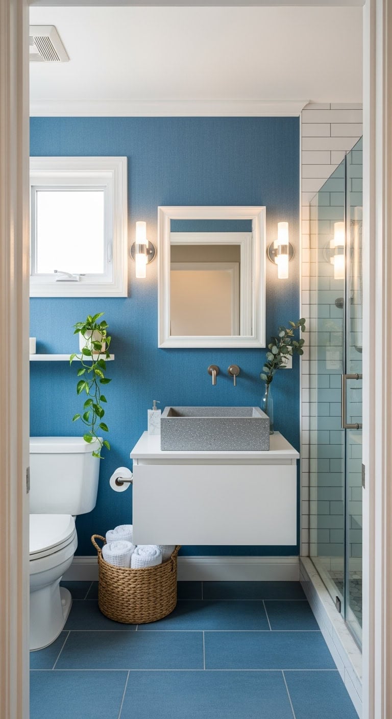 washed denim blue bathroom