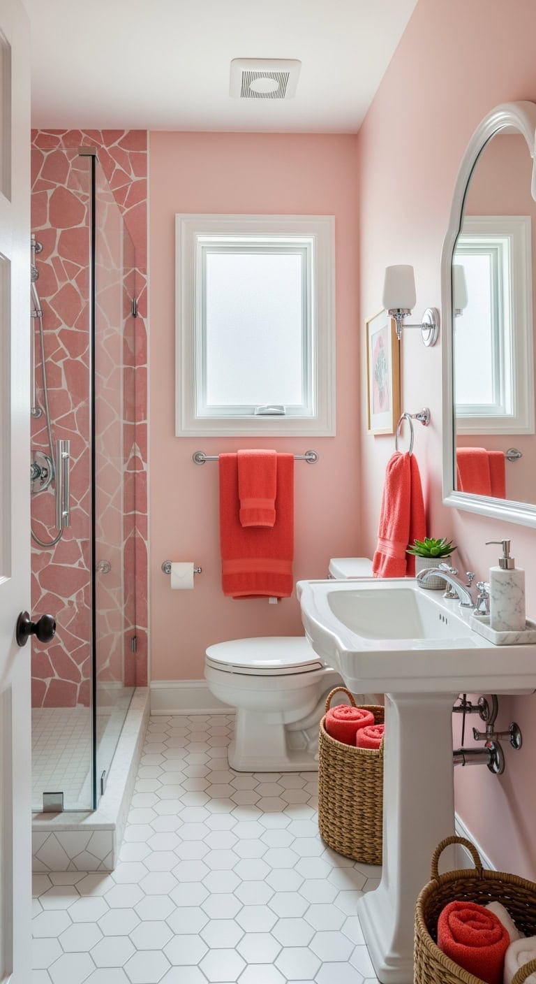 watermelon pink zellige bathroom
