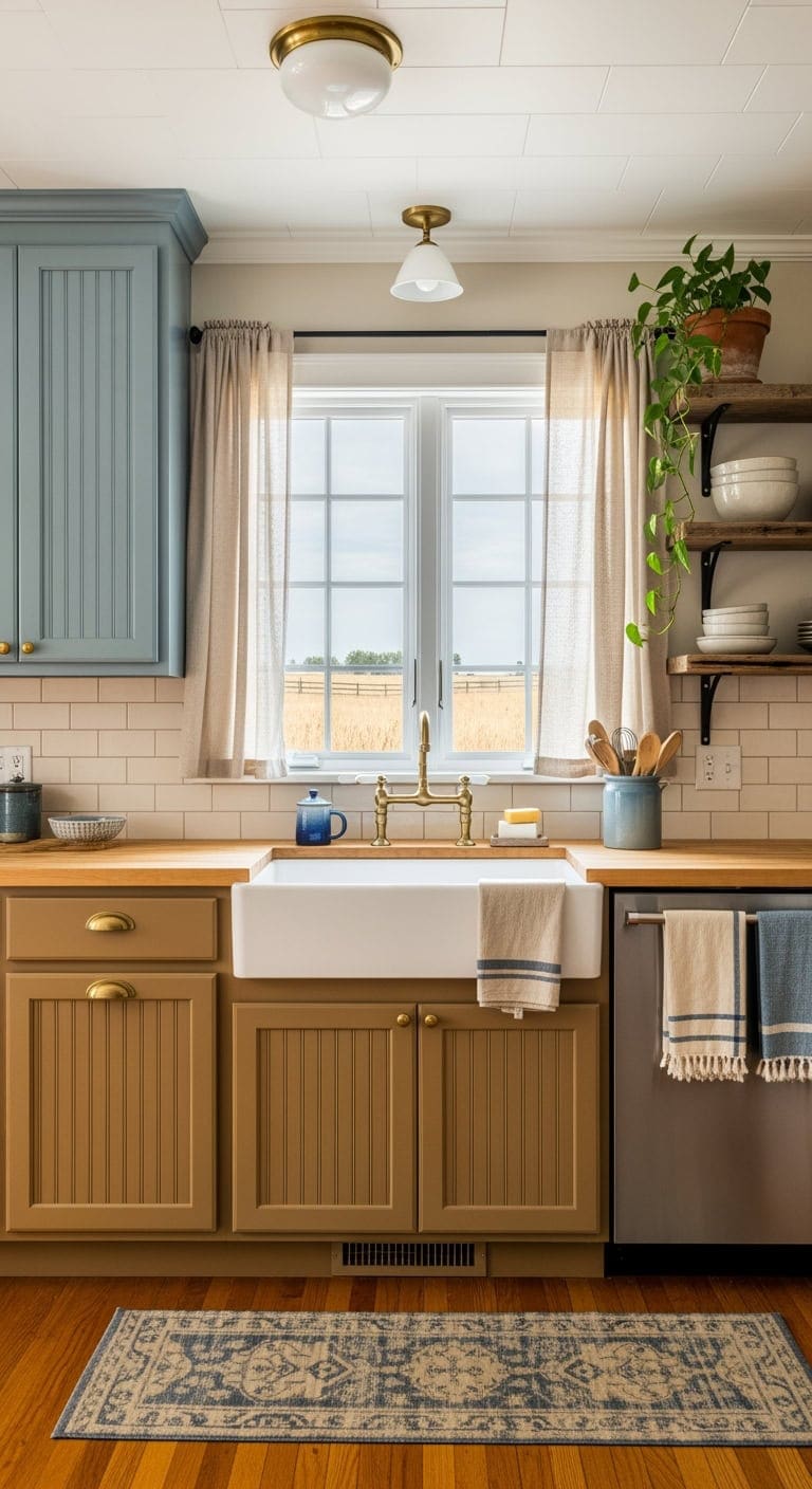 wheat gold dusty blue farmhouse